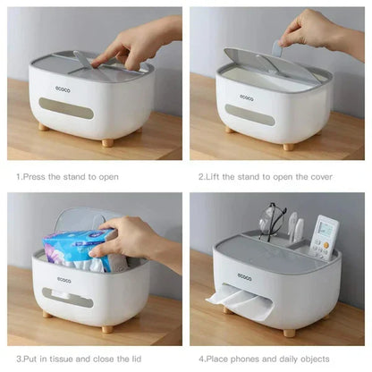 Ecoco multi-functional tissue box organizer by fusiongadgetspk, with compartments for tissues and small items, in a sleek modern design.
