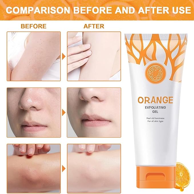 Viral orange exfoliating gel from fusiongadgetspk featuring bright orange gel in a clear container with orange slices visible