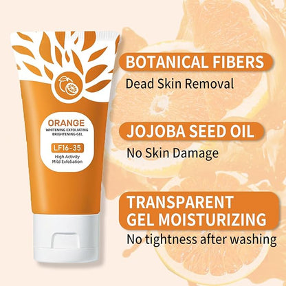 Viral orange exfoliating gel from fusiongadgetspk with bright orange gel and natural fruit extracts in a clear plastic bottle