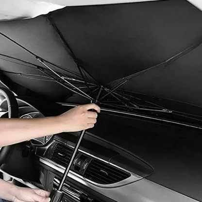 Fusion Gadgets Car Windshield Sun Shade Umbrella protecting the windshield from sun and heat with a compact, umbrella-style design.